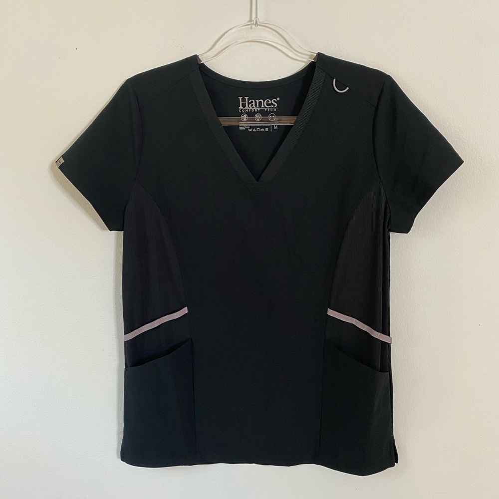 Hanes Comfort Tech Black Scrub Top Women’s NWOT